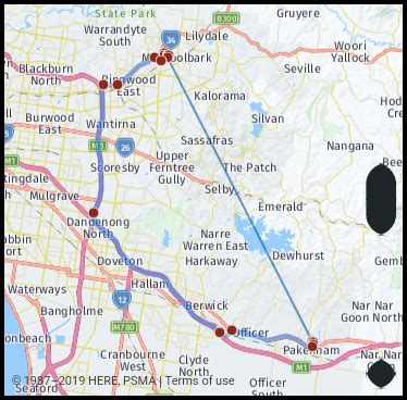 Distance from Bendigo to Pakenham